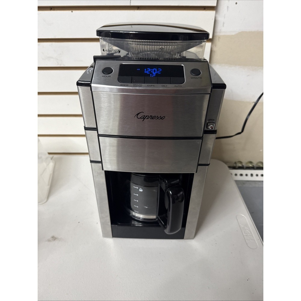 Capresso Pro Plus 487 Coffee Maker Grinder Thermal Carafe 12 Cup Stainless Steel